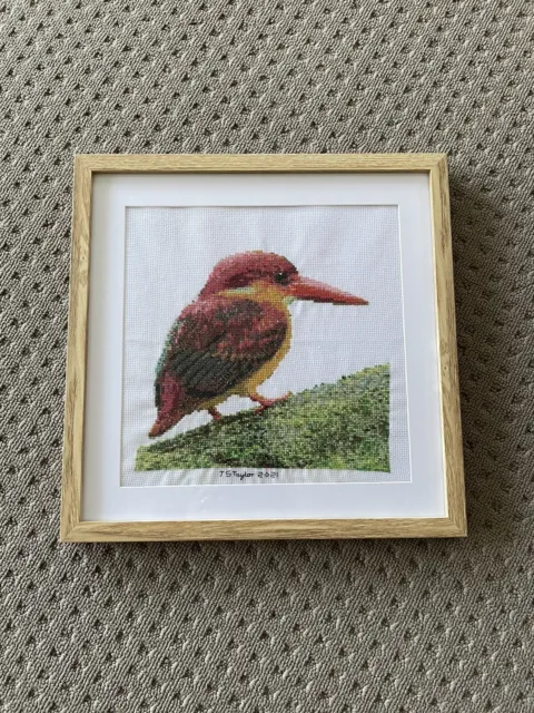 Framed Completed Cross Stitch Picture - Kingfisher - DMC Threads - 14 Count Aida