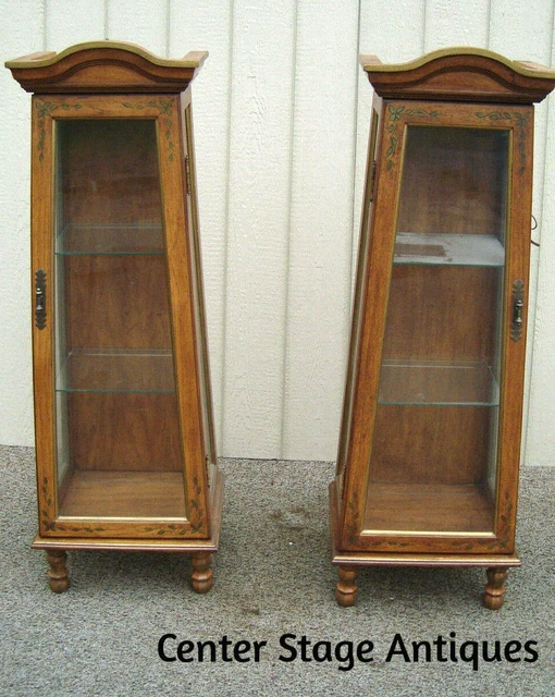 58865  PAIR of  Modern Decorator Stenciled Curio Display Cabinets with lights