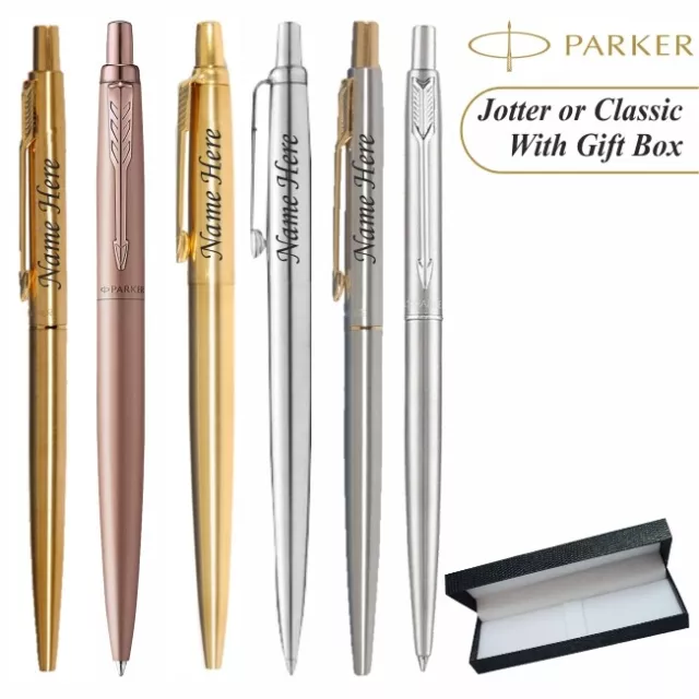 Personalisierter Parker Stift Klassisch Oder Jotter | Roségold | Gold | Silber - Blaue Tinte