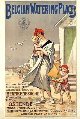 Poster Manifesto Locandina Pubblicitaria Stampa Vintage Spiaggia Belgio Arredo