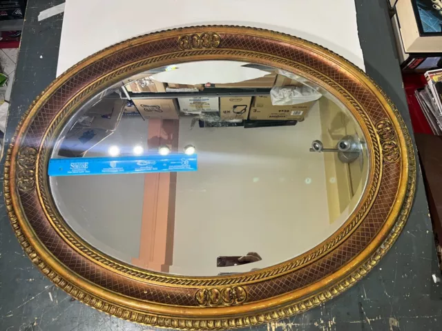 Antico Specchio Ovale In Legno Dorato