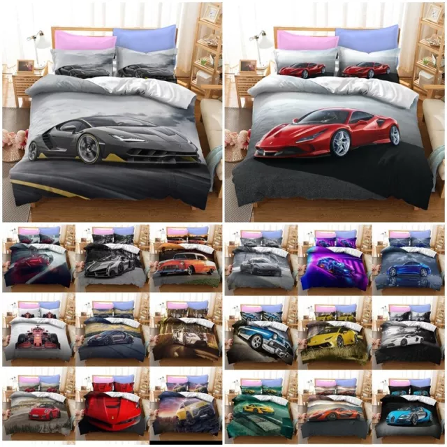 Sports Racing Car Duvet Quilt Cover Pillowcases Single Double Queen Bedding Set