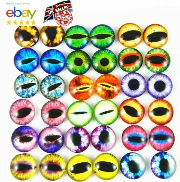 50 EYE GLASS CABOCHONS 10mm-CAT/DRAGON EYES-FLATBACK/JEWELLERY/GEM-CABOCHON-PAIR