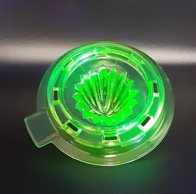 Vintage Uranium Vaseline Glass Juicer/Reamer Depression Green Glows