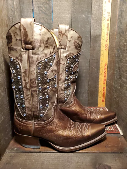 Women's Frye 77788 Daisy Duke Studded Ash Brown Leather Cowboy Boots Size 6 M