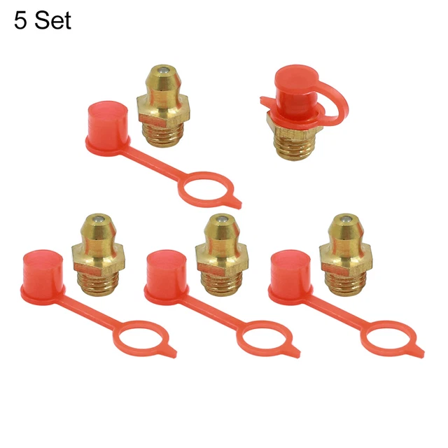 M8 Brass Thread Straight Grease Nipple Fittings with Red Dust Cap for Car 5 Set
