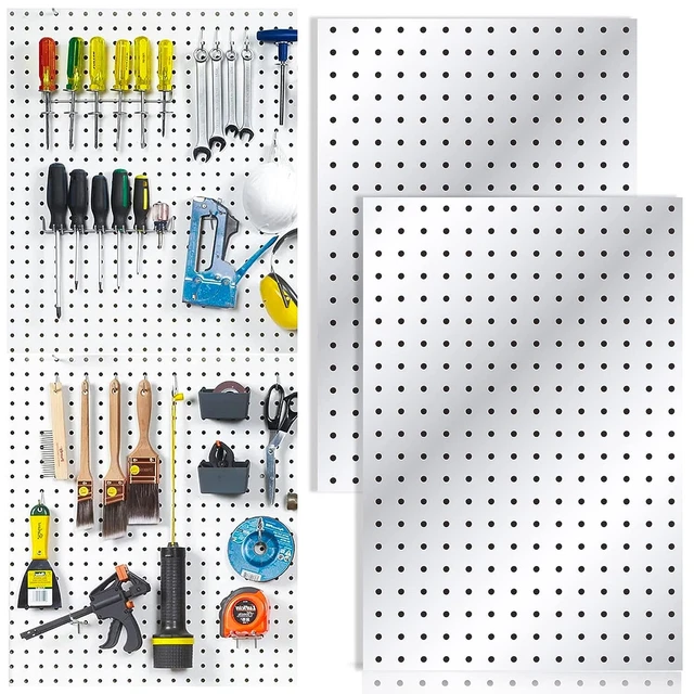 2 Pcs Pegboard, Metal Pegboard Wall Panels - Pegboard Wall Organizer System - Pe