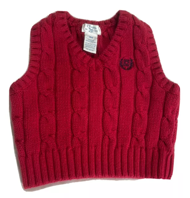 CHAPS Cotton Red Cable Knit SWEATER VEST Baby Boys Size 3 Month Chest Logo