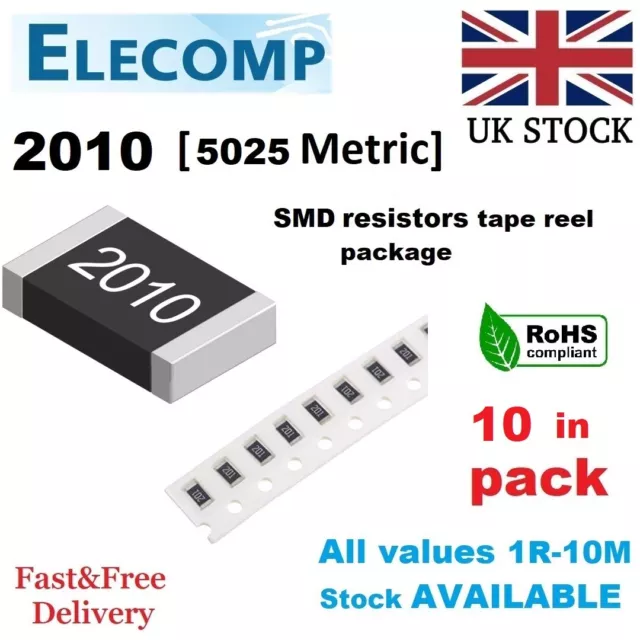 2010 Resistors 1%, 5% E24 Range 0 Ohm-10M Ohm (10 in Pack) Free postage UK stock