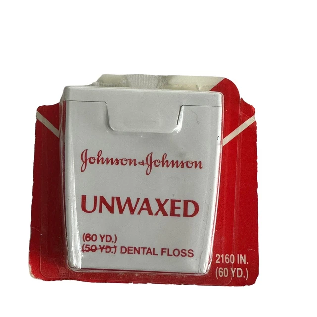 80S VINTAGE JOHNSON & Johnson Dental Floss Unwaxed 60 Yd NOS 1987 USA