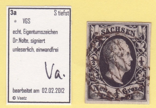 ## AD Sachsen MiNr 3 a , VOLLGITTERSTEMPEL , ideal , BPP - GEPRÜFT , LUXUS ##