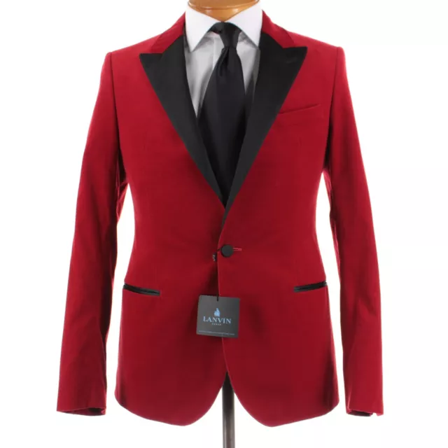 Lanvin NWT Dinner / Smoking Jacket Size 50 40 R US In Solid Red Velvet Slim Fit