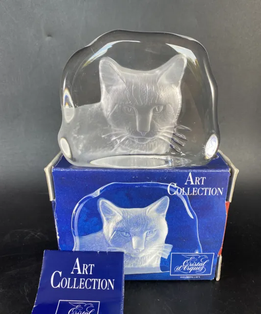 Cristal d'Arques Art Collection, 24% Lead Crystal Cat Paperweight Boxed France