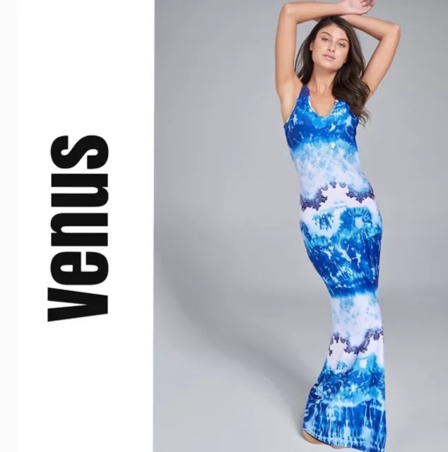 Venus Maxi Tank Dress Women's Long Blue White Lace Tie Dye Beach Mermaid Large