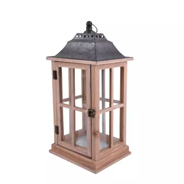 Farmhouse Rustic Wood Candle Holder Lantern, Hanging & Portable Lighting, Medium