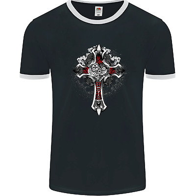 Steampunk Cross Gothic Heavy Metal Biker Mens Ringer T-Shirt FotL