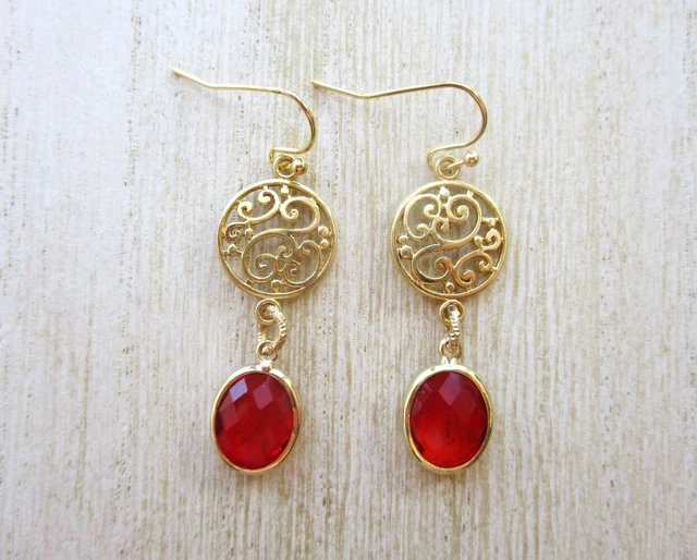 Handmade Gem Cut Colorful Glass Crystal & Gold Charm Costume Jewelry Earrings