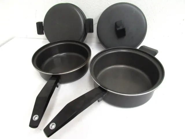 Miracle Maid 8" Anodized Aluminum Gray Handled Sauce Pans w Dome Lids Lot of 2