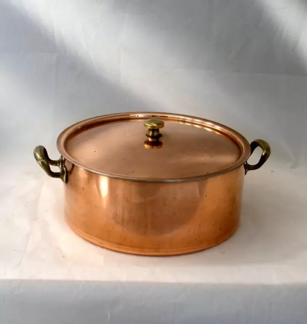 Vintage 9" CULINOX SPRING Copper 3 Qt. Stew Pot & Lid Brass Handles Switzerland