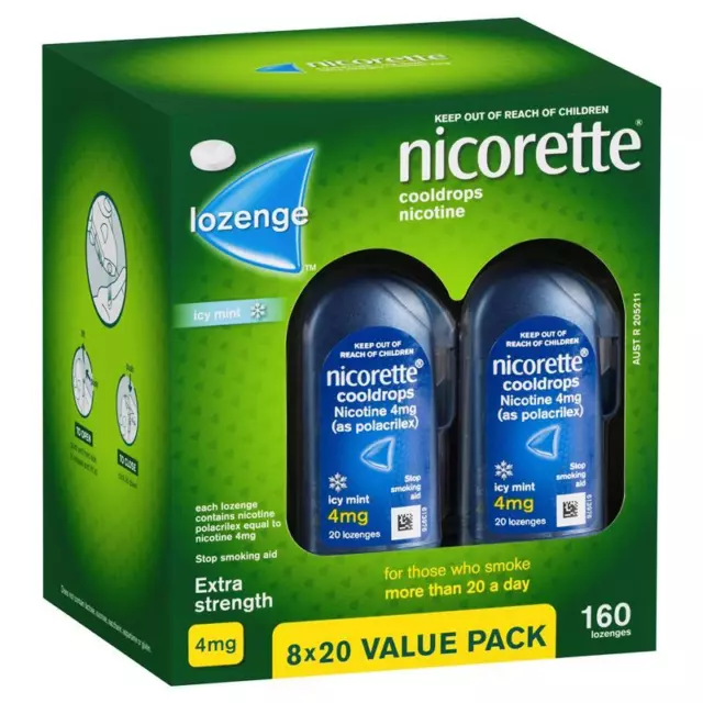 Nicorette Quit Smoking Extra Strength Nicotine Lozenge Mint 8 x 20 Pack