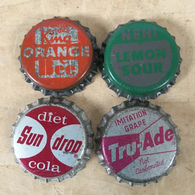 4 Vintage Cork Lined Bottle Cap King Bee Orange Tru Ade Nehi Lemon Sour Sun Drop