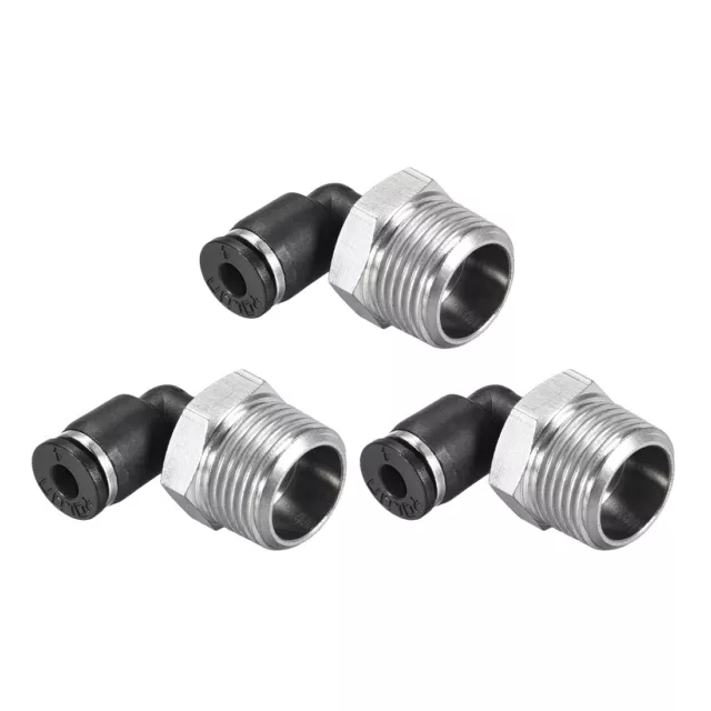 Push to Connect Tube Fitting Male Elbow 4mm Tube OD x 3/8 NPT Push Fit Lock 3pcs