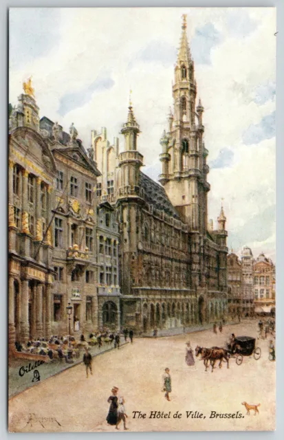 Bruges Belgium~Town Hall & Bridge~Dogs Pulling Cart~Art~1910 TUCK Postcard