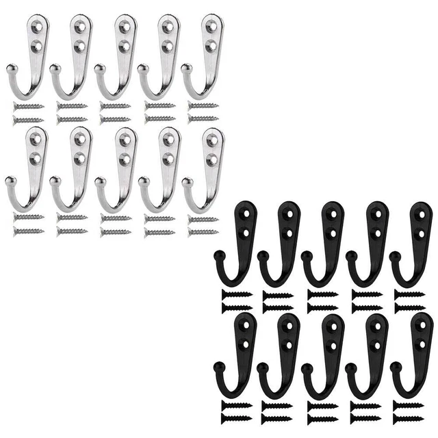 10Pcs Coat hooks Single Wall Mounted Robe Hook Vintage Prong Hanger 20 LI)