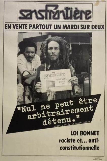 BOB MARLEY 'Sans Frontiere' Window Poster 1980s Loi Bonnet - reprint