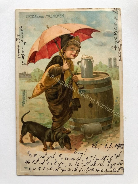 AK Prägekarte Litho München Gruss Münchener Kindl 1903 Oktoberfest