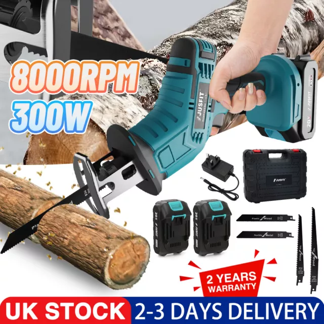 Cordless Electric Reciprocating Saw Sabre Saw 2x Battery Charger 4 Blade Kit
