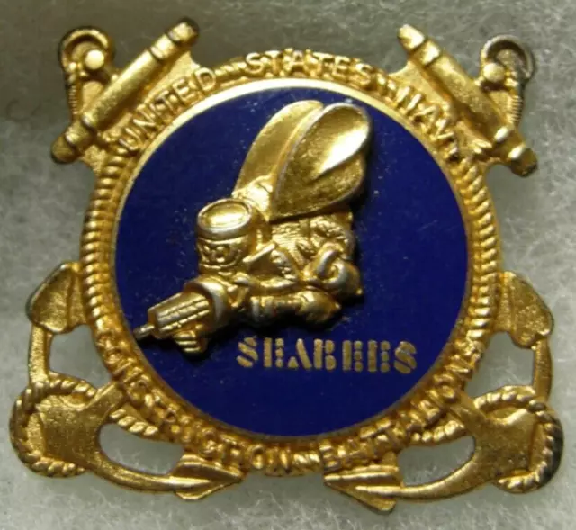 WW2 Seabees Sterling / Enameled Pin - Metal Arts Co -"MACO" Maker - PB