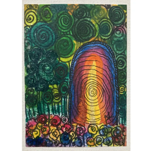 ACEO ORIGINAL PAINTING Mini Collectible Art Card Fantasy Abstract Golden Gate