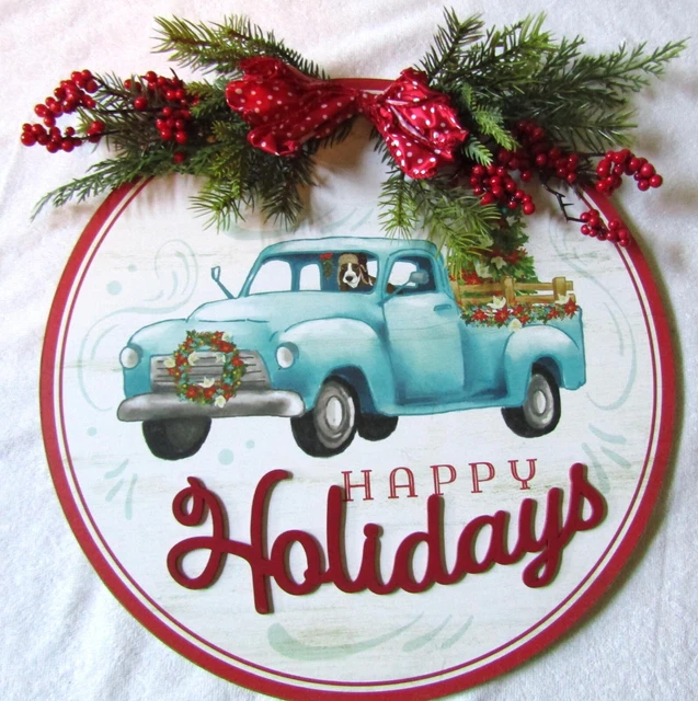 Pioneer Women Happy Holidays Decorated Truck Sign. Measures 15" X 15".