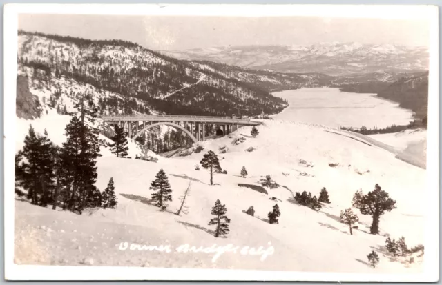 Donner Lake & Bridge California CA Birds Eye View in Winter RPPC Photo Postcard