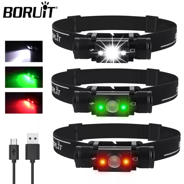 BORUiT LED Headlamp Head Torch Rechargeable Light Lamp Headlight Camping Hiking