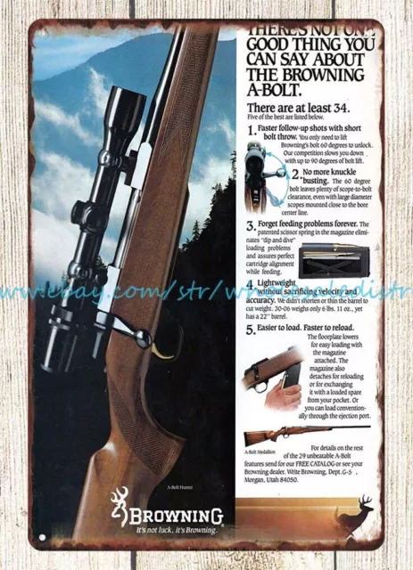 1986 Browning Modelo A-Bolt Hunter arma de fuego rifle metal letrero carteles paredes