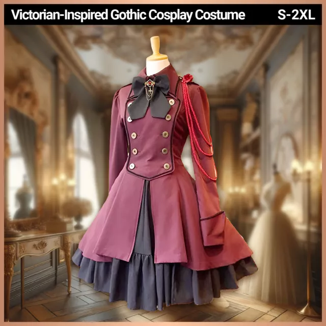 Medieval Renaissance Costume Gothic Ruffled Dress Bow Lolita Cosplay Halloween