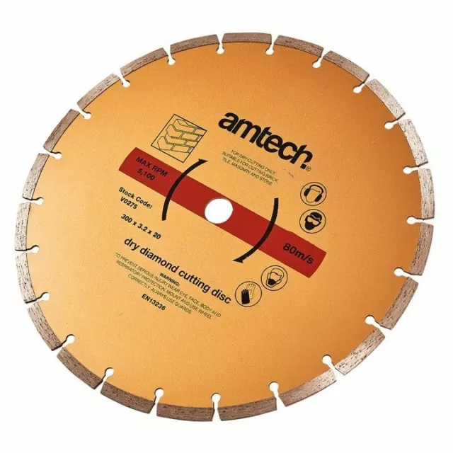 Amtech 300mm Diamond Cutting Disc Segmented Stone Rim Continuous Brick Saw V0275