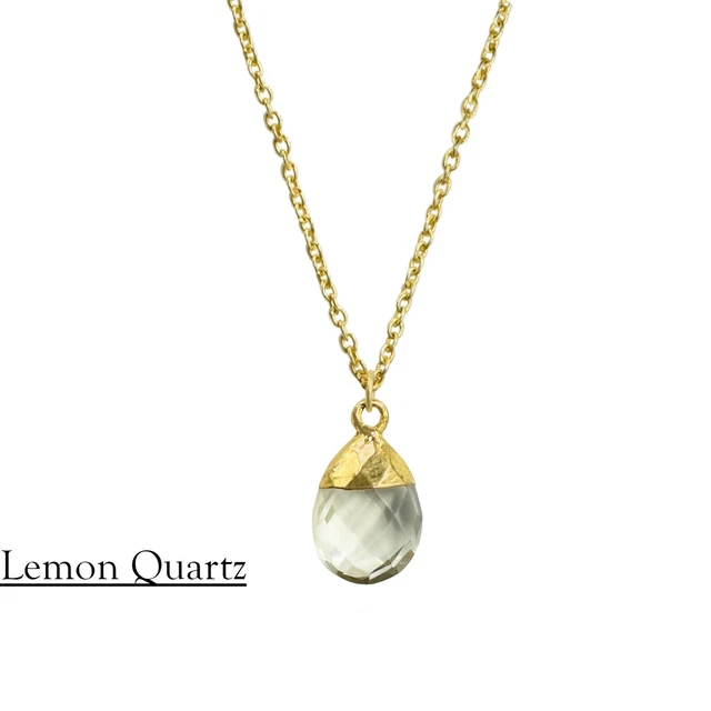 Natural 12X15 MM Lemon Quartz Checker Cut Drop 20" Chain Necklace For Women