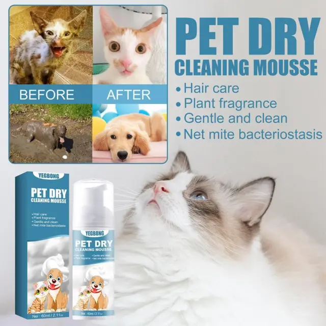 Waterless Cat Bath No-Rinse Foam pet Grooming Supplies Cleaning✨1 Bathless C3X7
