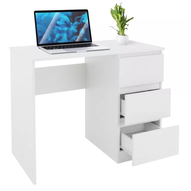 Bureau informatique avec 3 tiroirs table de travail blanc mat + materiel montage