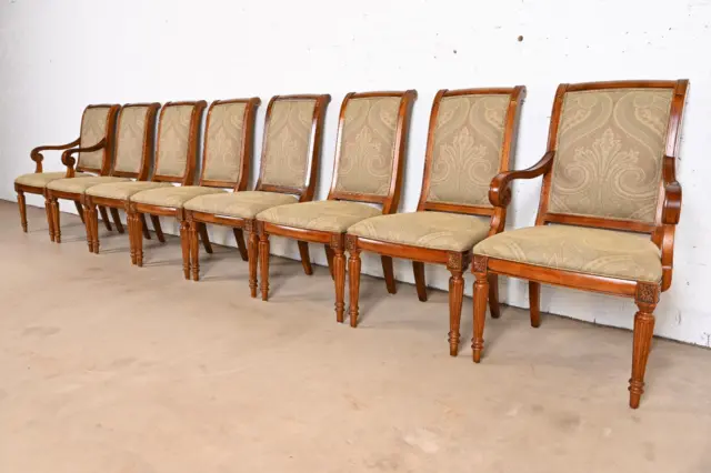 Ethan Allen French Regency Louis XVI Carved Cherry Wood Dining Chairs, Set of 8