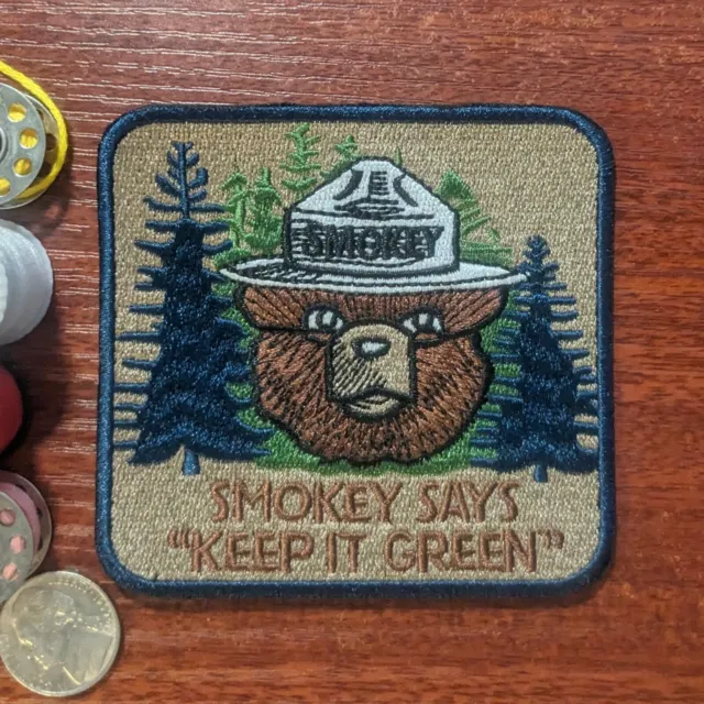 Smokey The Bear Patch Keep It Green Nature Animals Embroidered Iron On 3.5x3.5"