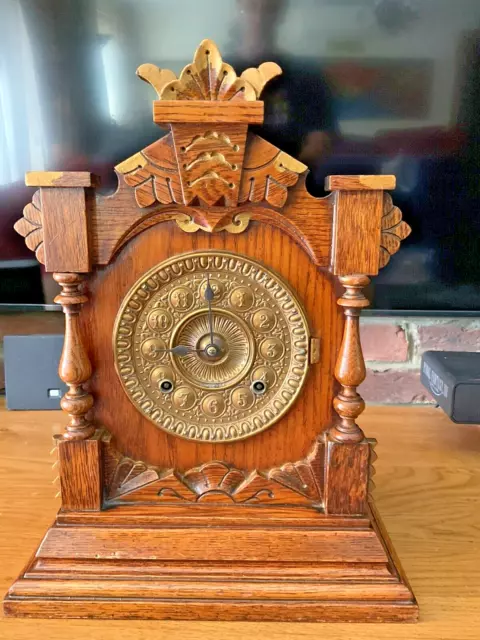 Antique Wooden Cased Ansonia Clock Co New York Chiming Mantel Clock Circa 1882