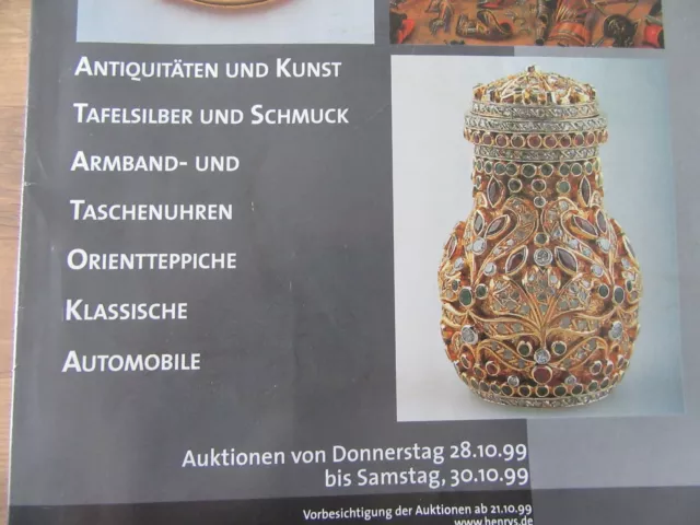 AUKTIONSKATALOG  HENRY`S Auktionen 10/99 Kunst Uhren Automobile Orientteppiche 2