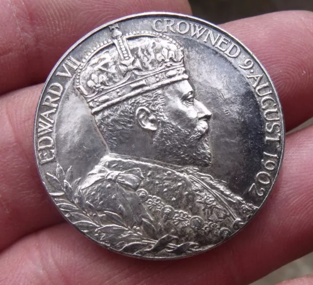 Silver Official Edward Vii, Queen Alexandra 1902 Coronation Medal, 1.25 Inches.