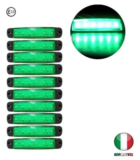 10X 12V 6 LED Luce Ingombro Verde Per Auto Rimorchio Posizione Omologati E13