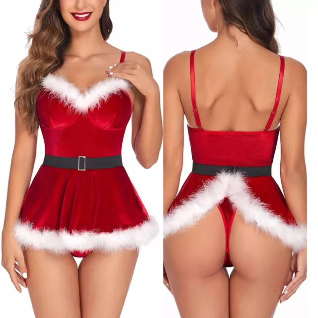 Lingerie Sexy Per Donna Costume Da Babbo Natale Rosso Natalizio Completo Da ☆