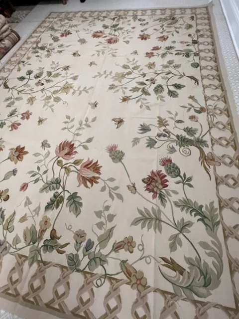 Off white ground/floral 9x12 Aubusson Needlepoint Rug: New with tag: 100% Wool
